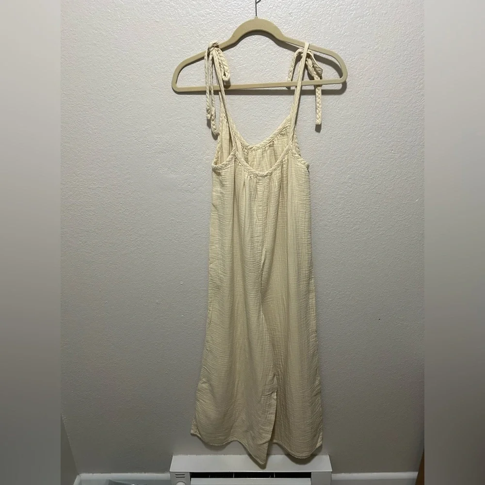 Aritzia Wilfred Free Cream Gauze Wide Leg Jumpsuit Organic Cotton Small